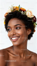 Young woman with natural afro wearing floral crown