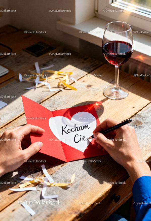 Handwriting a Romantic Valentines Day Card by the Window