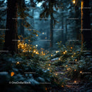 Enchanted Forest Path Illuminated by Fireflies at Dusk