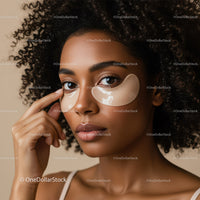 Close-up of Black Woman with Under Eye Patches for Skincare Purposes