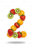 Number Two Created From Fresh Mixed Fruits On White
