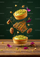 Green Pistachio Tarts with Nuts and Caramel Decoration