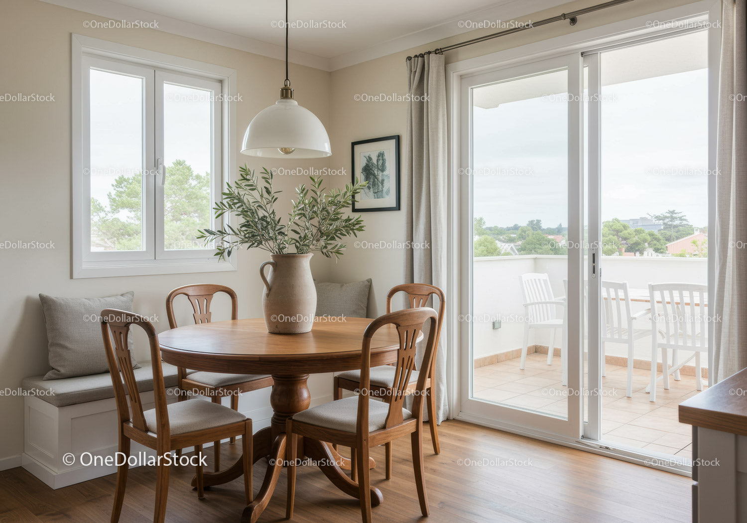 Cozy dining nook with wooden table and natural light