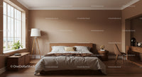Cozy Modern Bedroom with Wooden Furniture and Natural Light