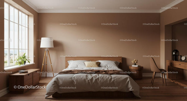 Cozy Modern Bedroom with Wooden Furniture and Natural Light