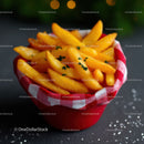 Golden French Fries in Red Checkered Dish with Parsley Garnish
