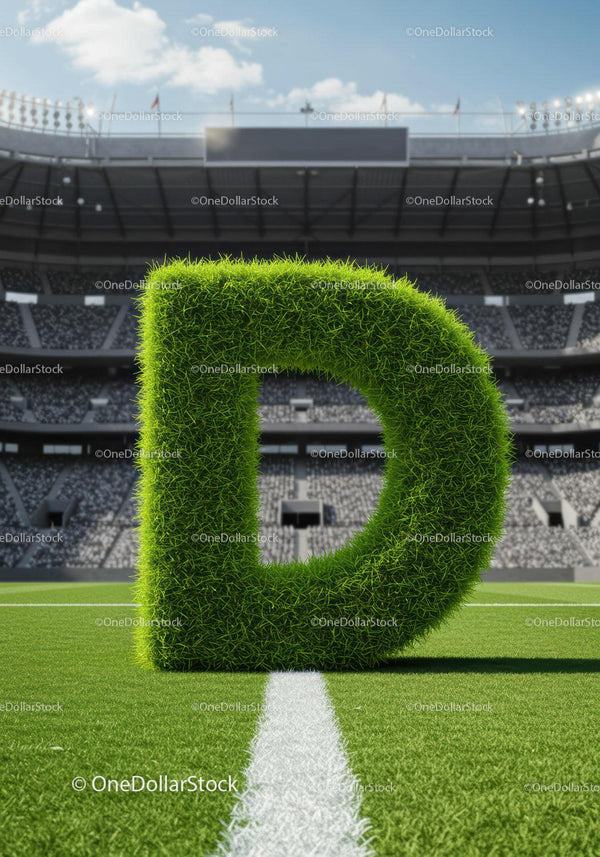 Green grass letter D on soccer field line