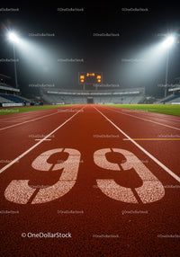 Empty Running Track at Night Under Bright Stadium Lights