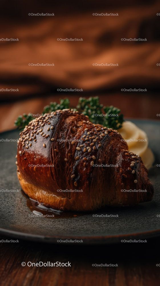 Chocolate Glazed Croissant with Sesame Seeds and Butter