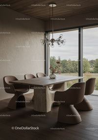 Elegant Modern Dining Room with Marble Table and Scenic Views
