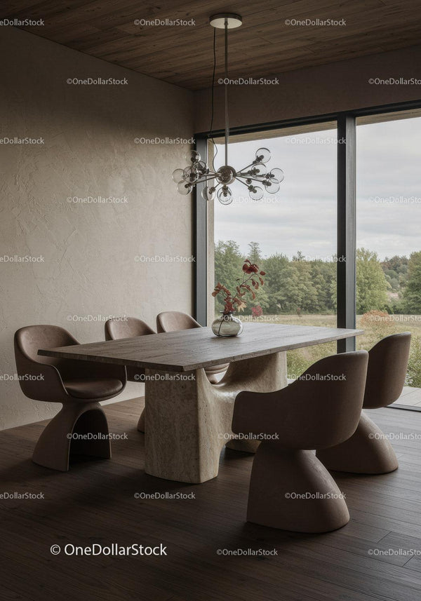 Elegant Modern Dining Room with Marble Table and Scenic Views