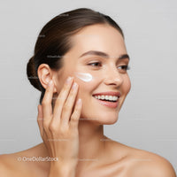 Beautiful Young Woman Applying Moisturizer for Radiant Skin