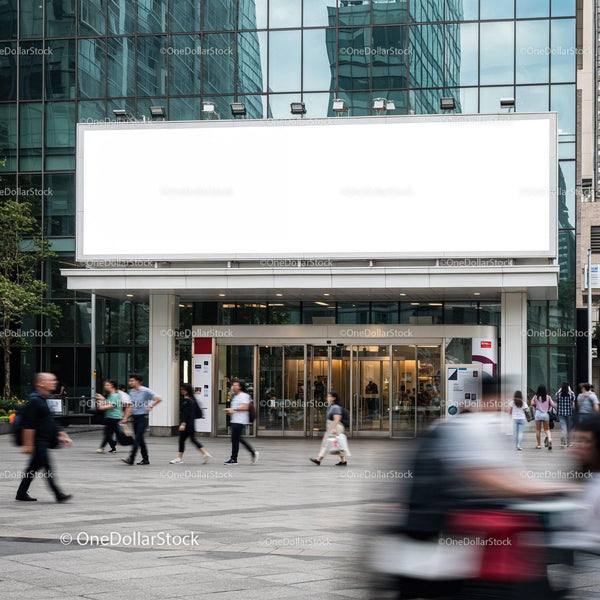 Busy urban entrance with large blank billboard above JPG Mockup Image