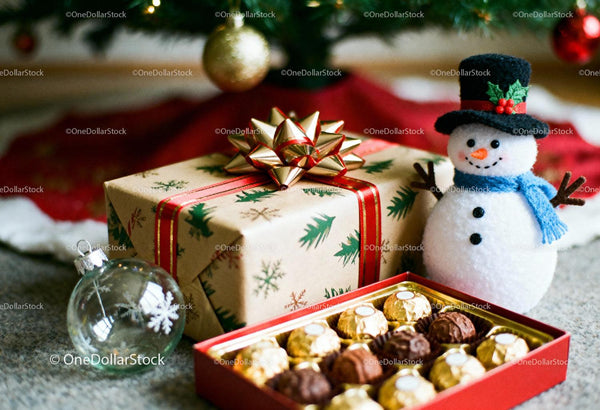 Festive Christmas Gift with Chocolates and Snowman Decoration