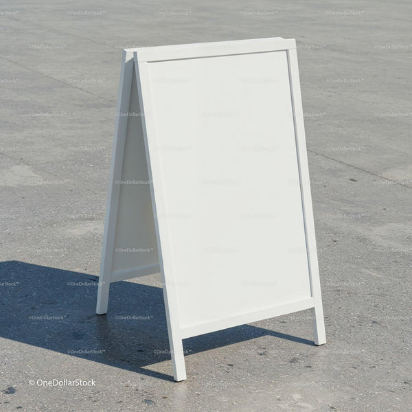Blank White Sandwich Board Sign on Urban Pavement JPG Mockup Image