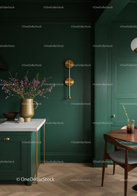 Stylish Green Interior with Floral Arrangement and Gold Accents