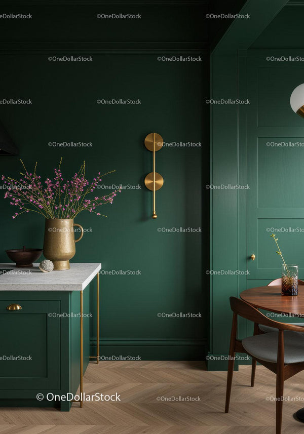 Stylish Green Interior with Floral Arrangement and Gold Accents