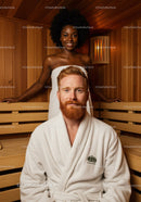 Couple Enjoying Sauna Relaxation in Warm Wooden Steam Room