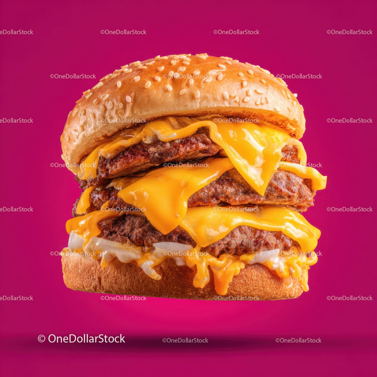 Soczysty podwójny cheeseburger z roztopionym serem w bułce sezamowej
