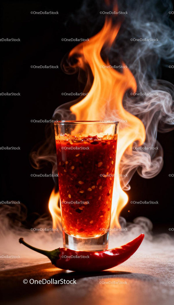 Pikantny sos chili z ognistym płomieniem i świeżą papryczką chili