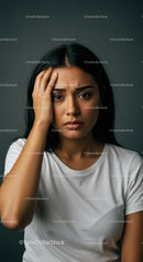 Portrait of a Thoughtful Woman with Hand on Face in Studio