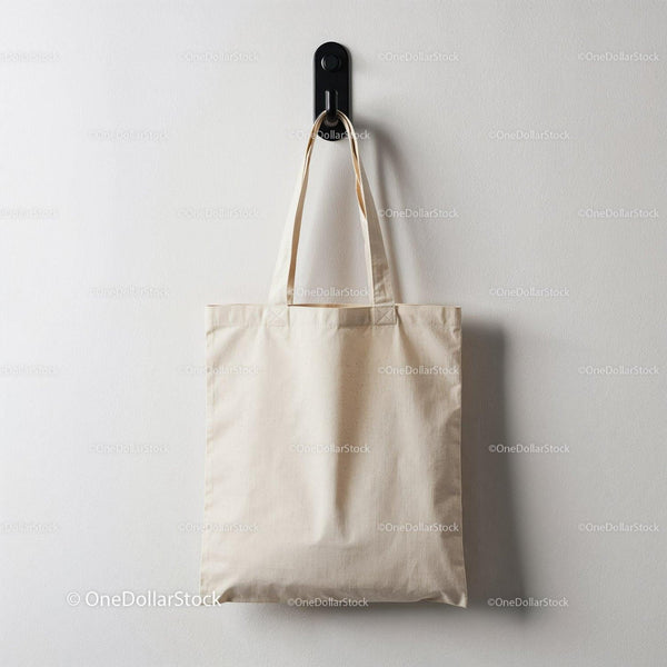 Minimalist Canvas Tote Bag Hanging on Wall Hook JPG Mockup Image