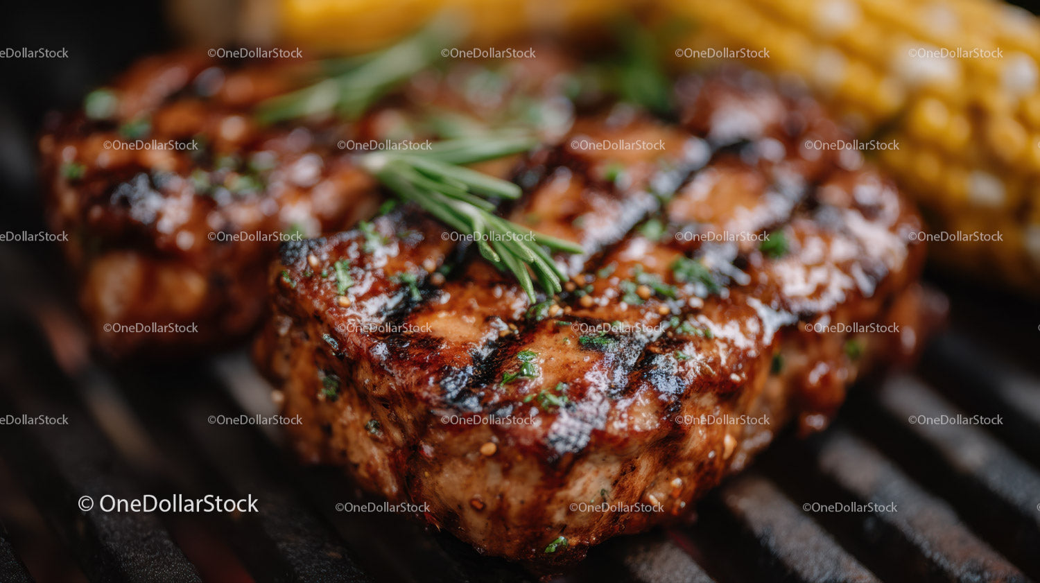 Juicy Grilled Steak with Herb Garnish and Charred Grill Marks