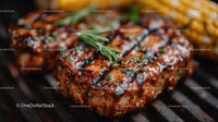 Juicy Grilled Steak with Herb Garnish and Charred Grill Marks