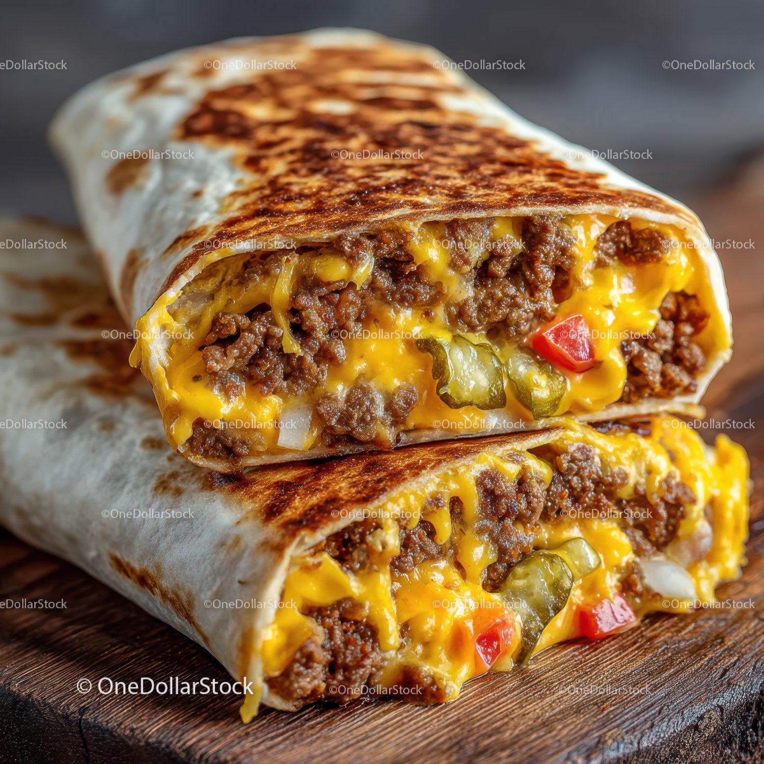 Hearty Cheesy Beef Burrito with Fresh Vegetables and Grilled Finish