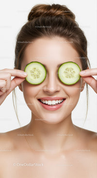Young Woman with Cucumber Slices Over Eyes in Skincare and Wellness Concept