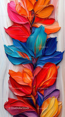 Abstract Colorful Leaf Pattern with Bright Orange Blue Red and Purple