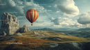 Colorful Hot Air Balloon Floating Over Rocky Mountain Landscape