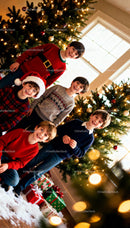 Joyful Boys Gathering Near Festive Christmas Tree