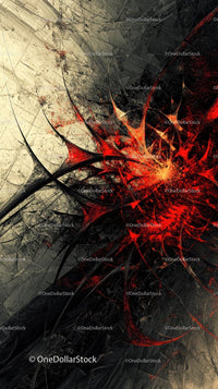 Abstract Fractal Digital Art with Fiery Red and Black Energy