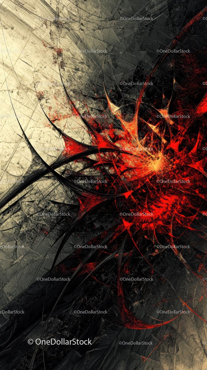 Abstract Fractal Digital Art with Fiery Red and Black Energy