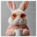 Cute Bunny Wearing Sunglasses and Cozy Pink Sweater Holding Coffee Mug