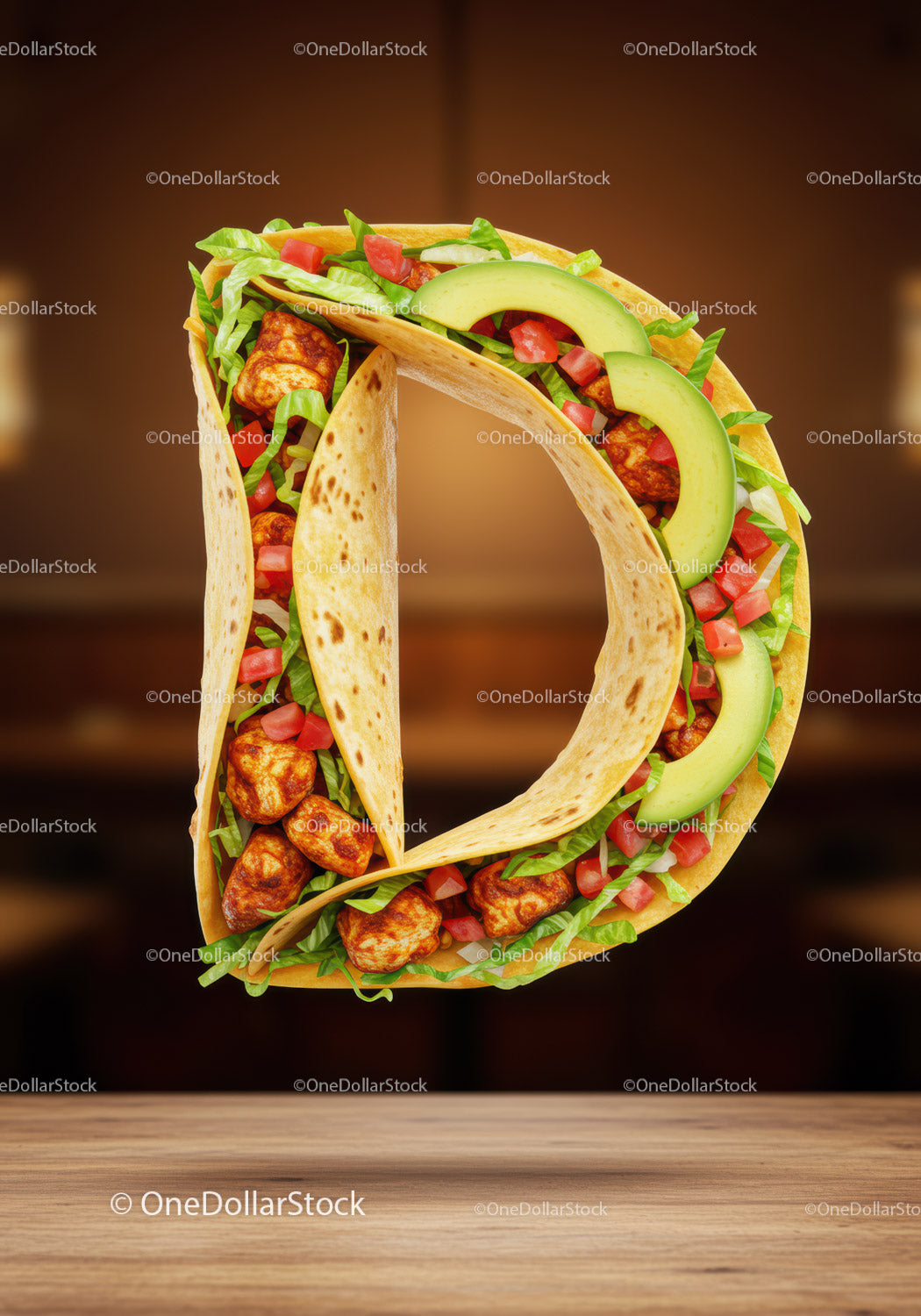 Smaczne taco ułożone w kształcie litery D ze świeżych składników