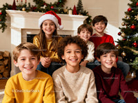 Happy group of children celebrating Christmas indoors