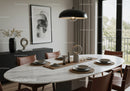 Modern Dining Room with Marble Table and Brown Leather Chairs