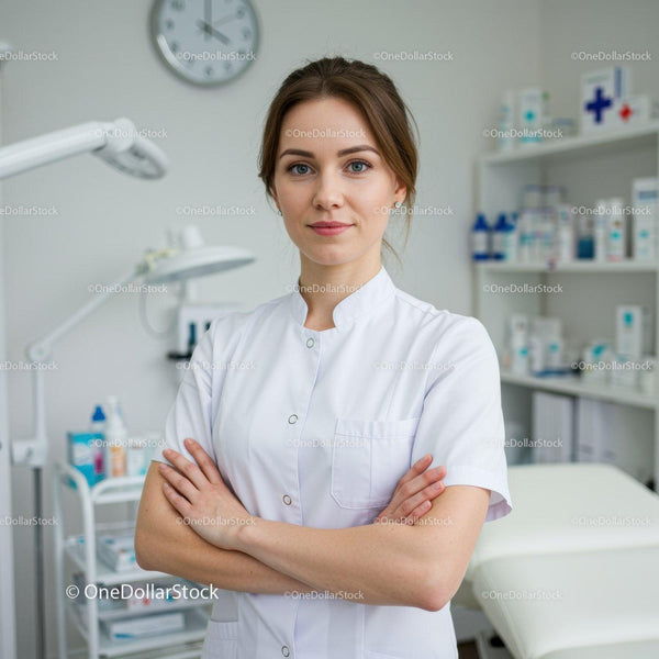 Pewna siebie kobieta profesjonalistka medyczna w nowoczesnej klinice