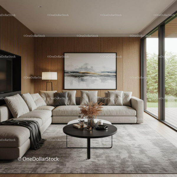 Modern Minimalist Lounge with Neutral Decor and Large Windows