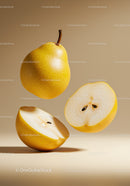 Fresh whole and sliced yellow pears with seeds
