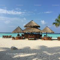 Tropical Beach with thatched-roof bars and Ocean View for Vacation