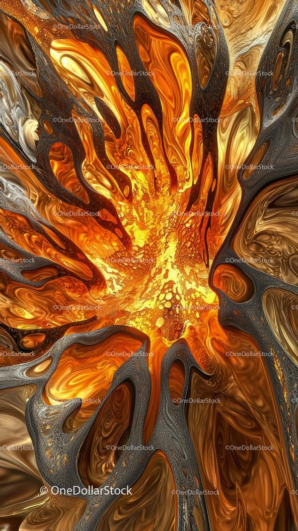 Abstract Fiery Explosion with Swirling Orange and Gold Colors