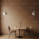 Contemporary Dining Area with Wooden Table and Pendant Lights