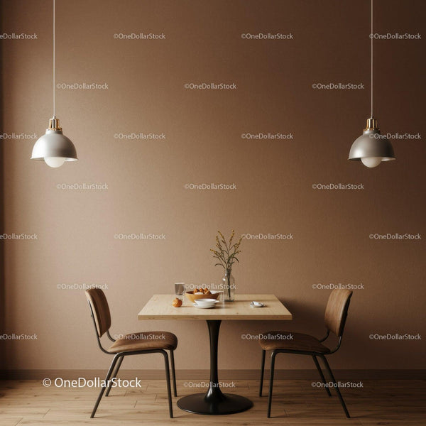 Contemporary Dining Area with Wooden Table and Pendant Lights