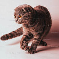 Playful Grey Tabby Cat in a Dynamic Pose with Striped Fur