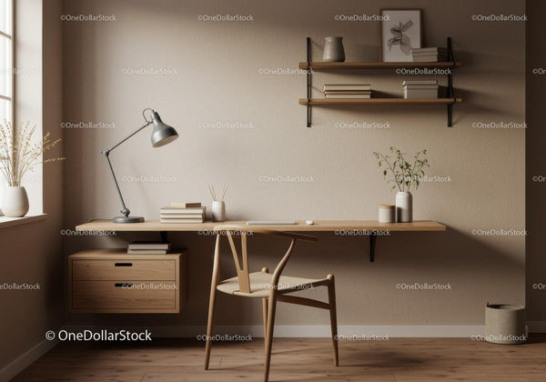Minimalist Home Workspace with Wooden Desk and Chair