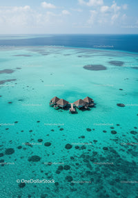 Overwater Bungalows in Turquoise Water with Coral Reef View