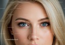 Close up of blue eyes and flawless skin